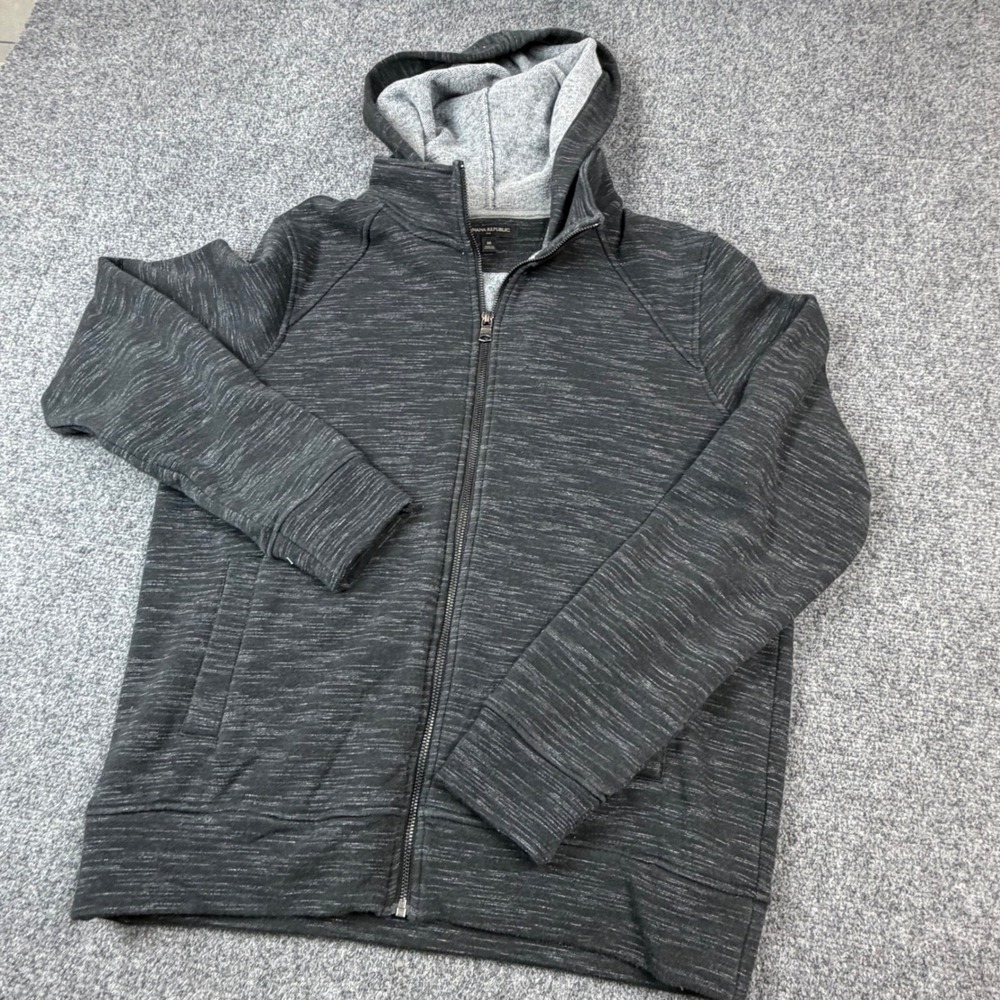 VTG Banana Republic Mens Medium Space Dye Full Zip Hoodie Charcoal Gray Raglan